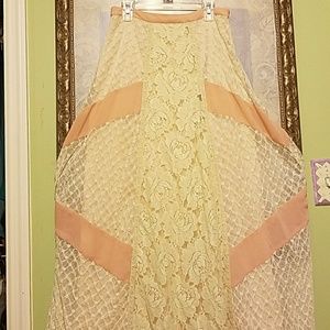 Blush and Off White Lace Maxi Skirt